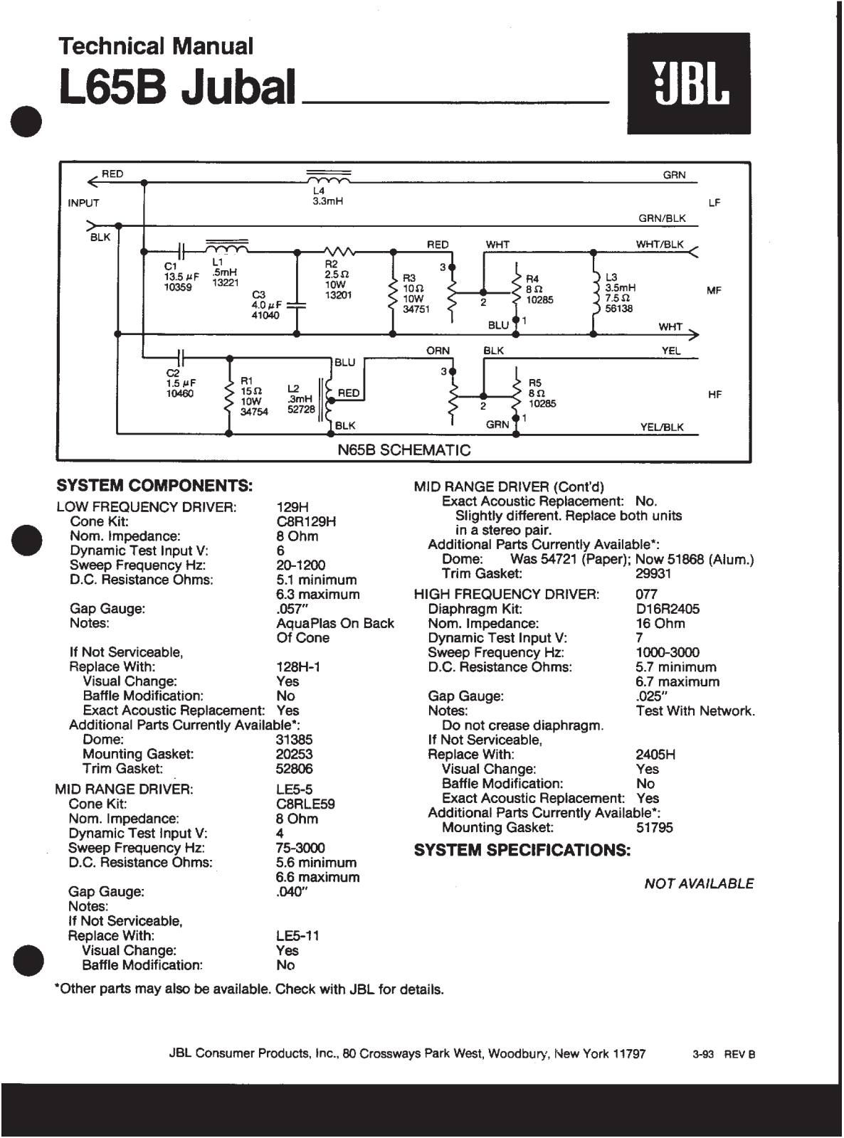 JBL L-65B Technical Manual