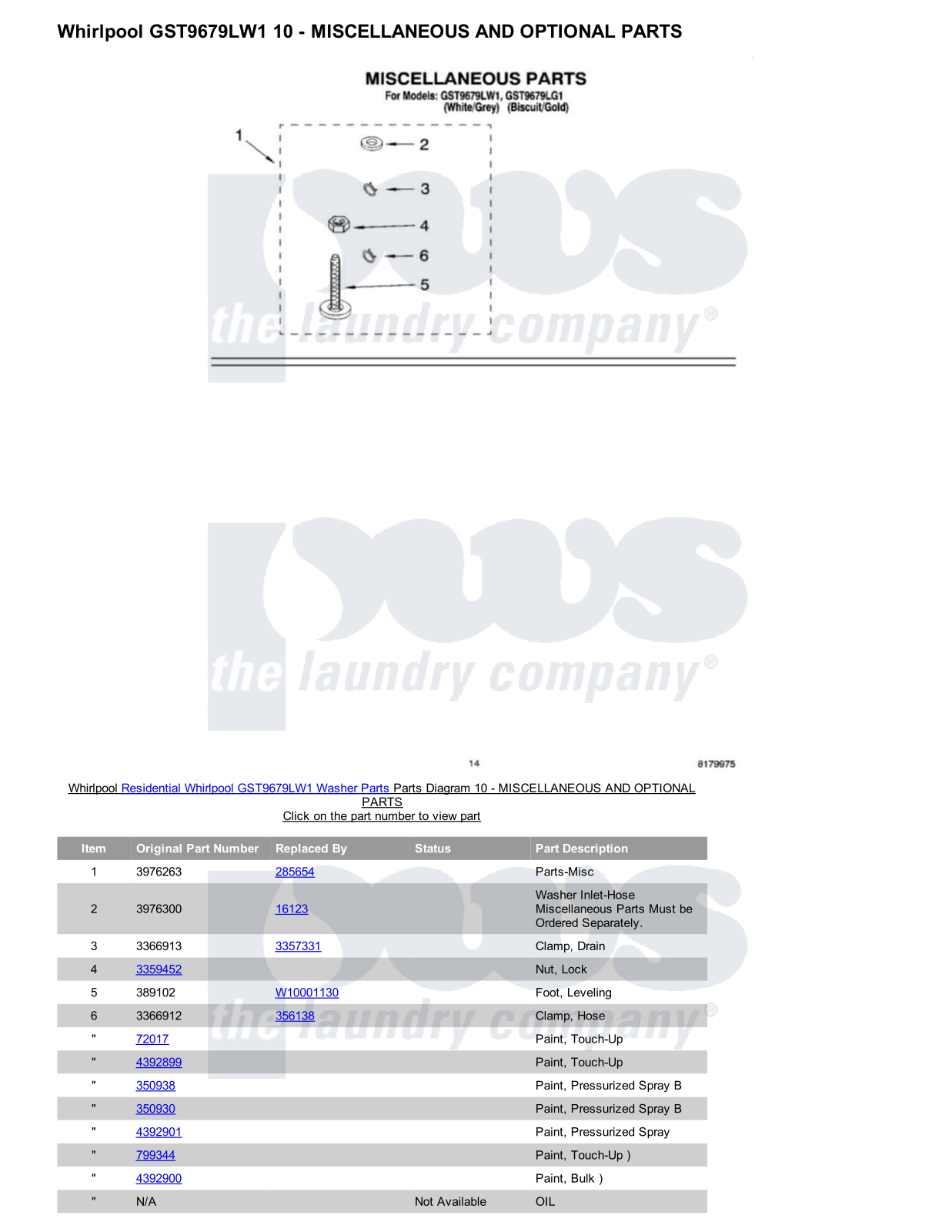 Whirlpool GST9679LW1 Parts Diagram