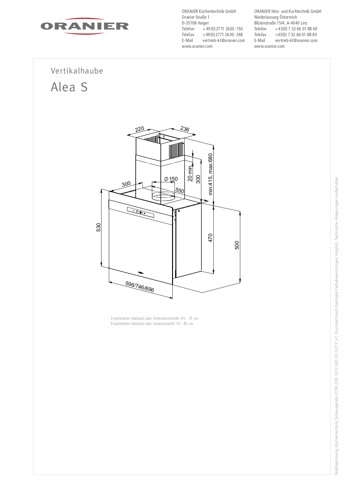 Oranier Alea S Technical drawing