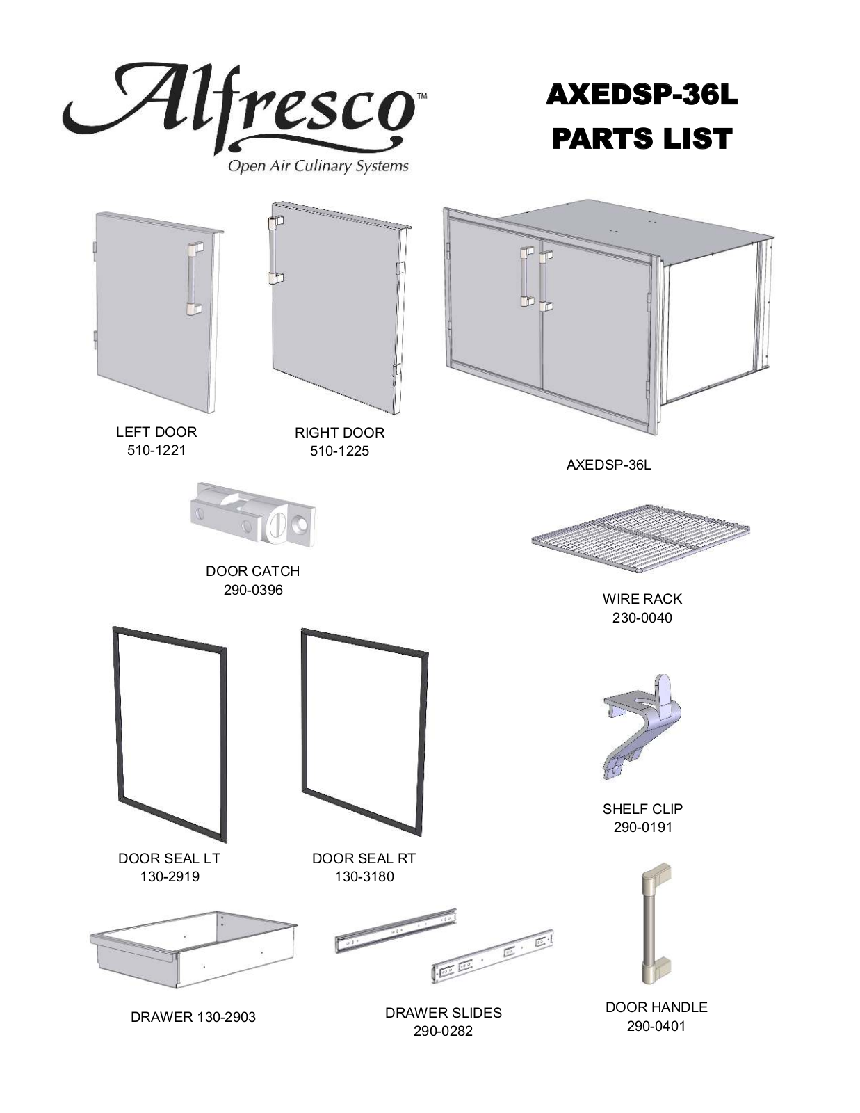 Alfresco AXEDSP36L Part List