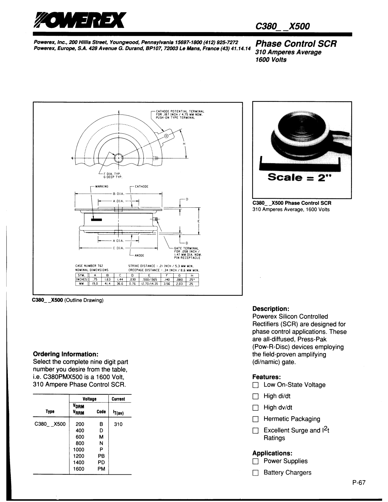 POWEREX C380DX500, C380CX500, C380MX500, C380EX500, C380BX500 Datasheet