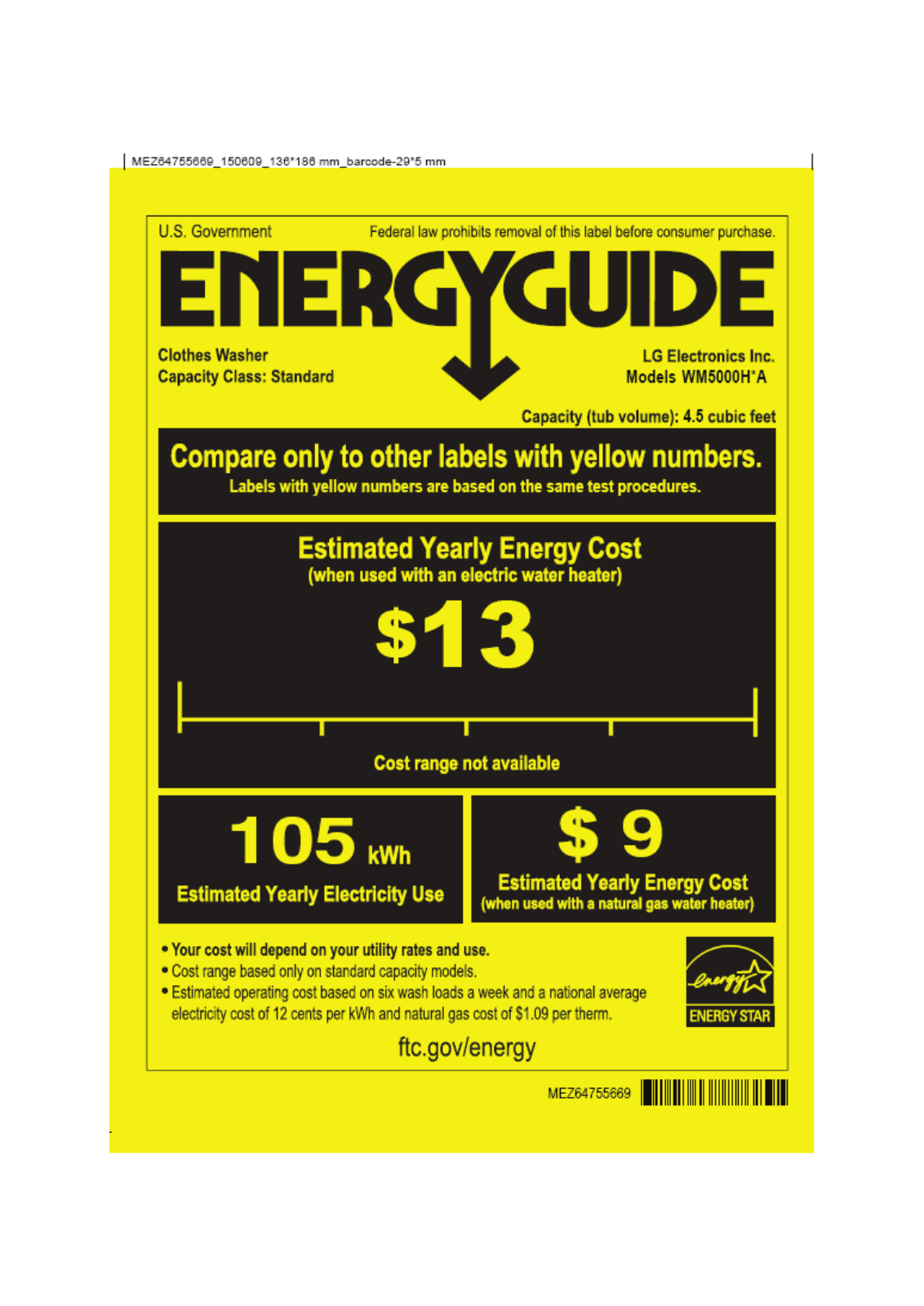 Lg WM5000HVA Energy Guide