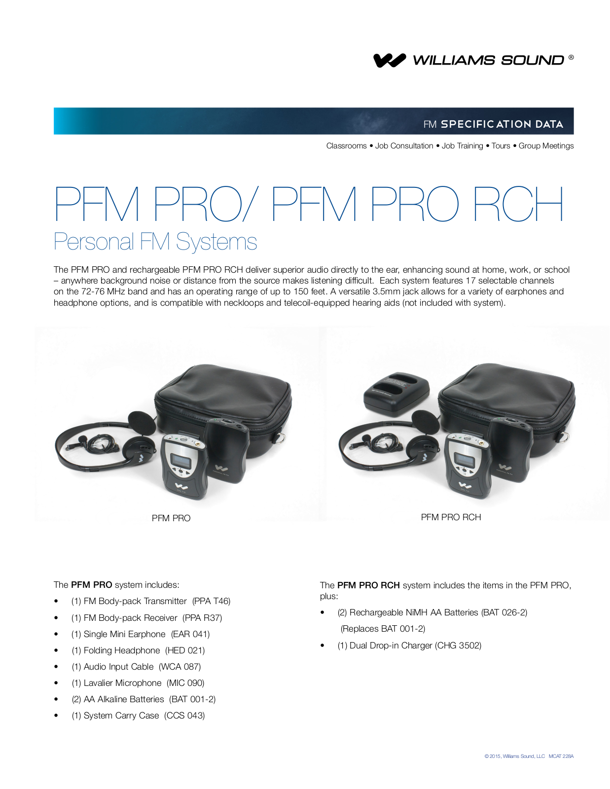 Williams Sound PFM-PRO Datasheet