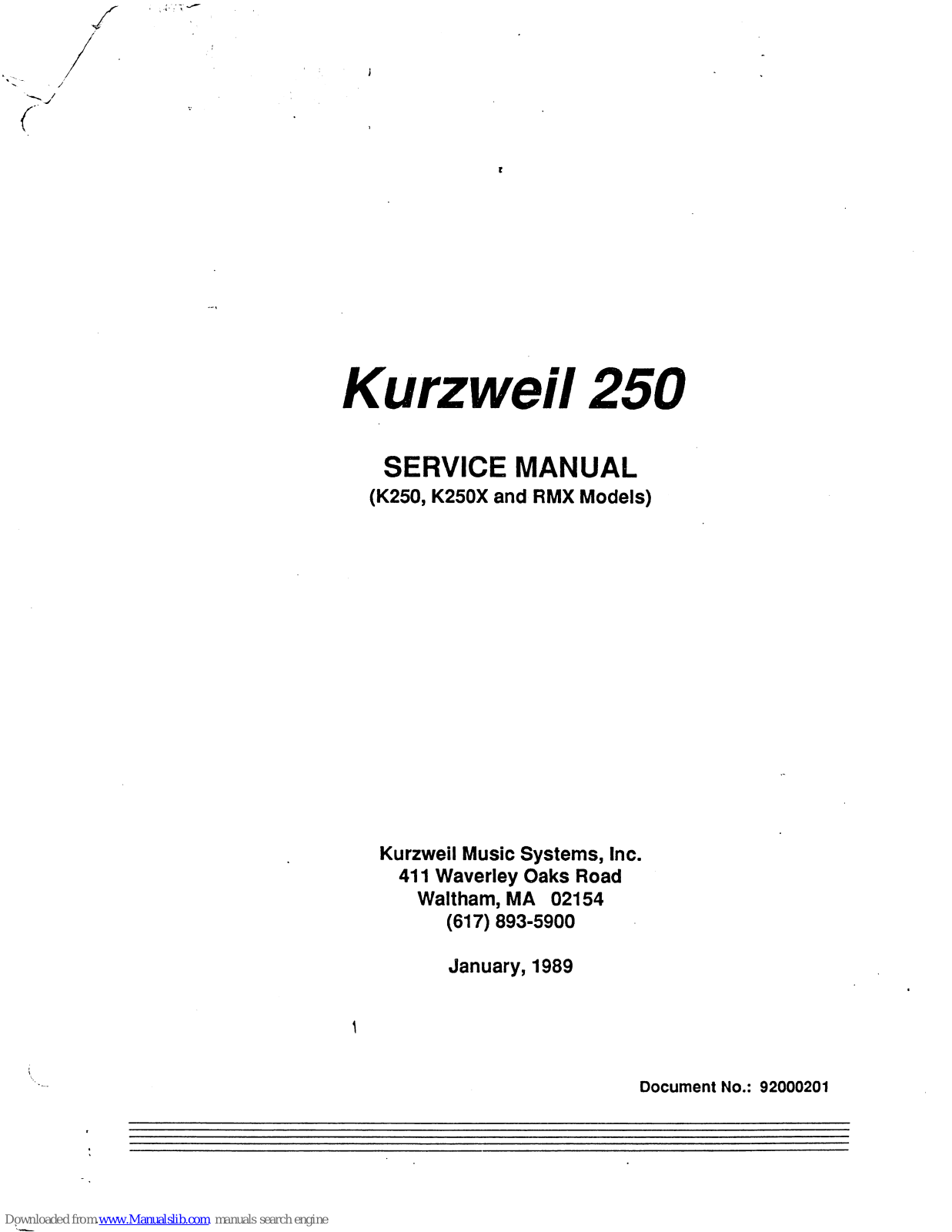 Kurzweil 225 RMX, K250X, 250, 250 RMX Service Manual