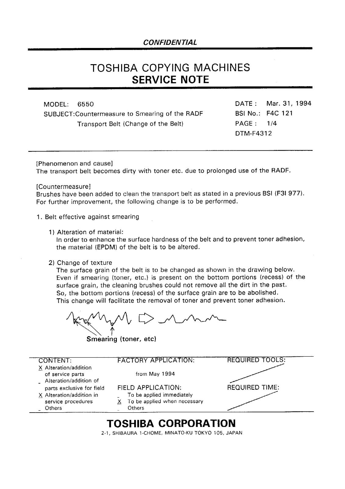 Toshiba f4c121 Service Note