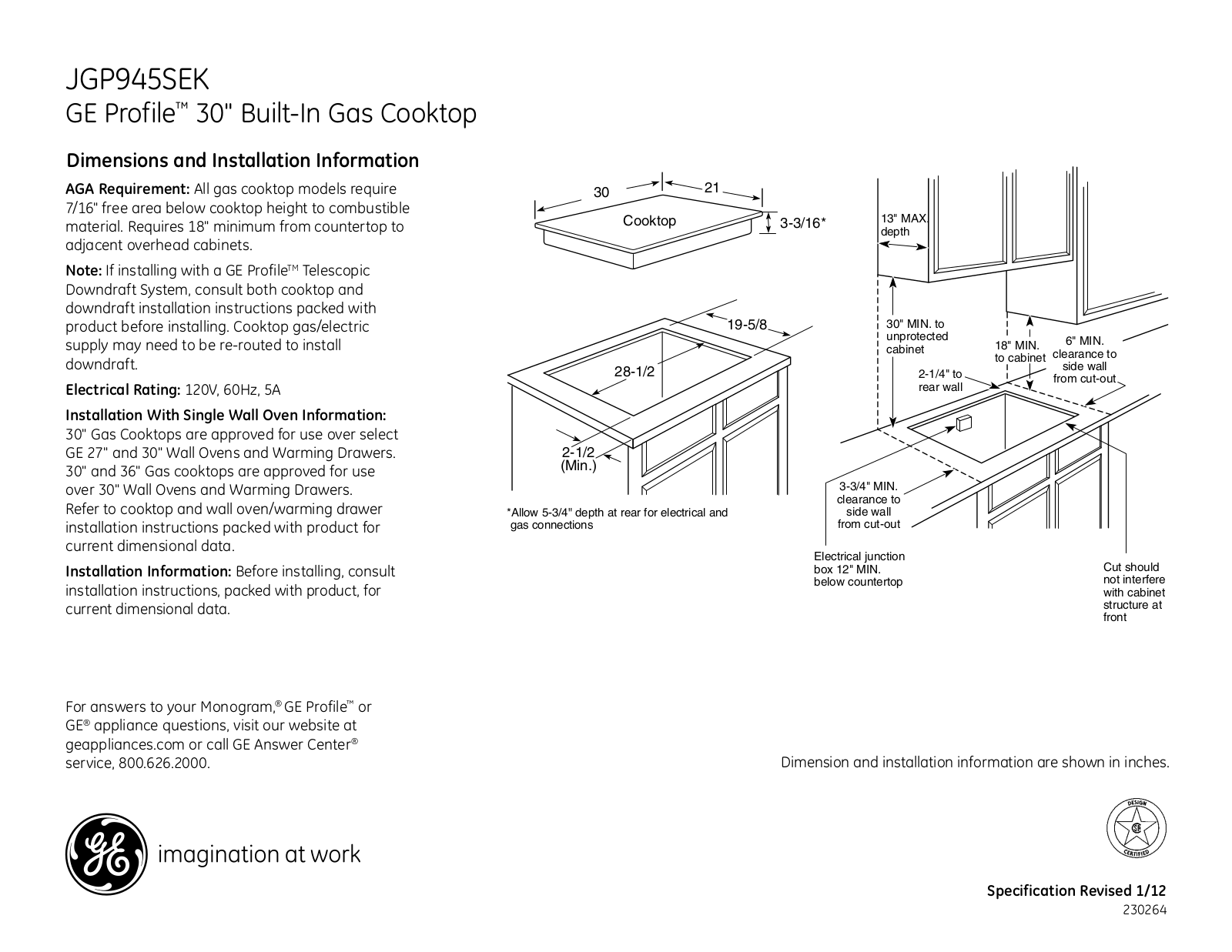 GE JGP945SEK Specification