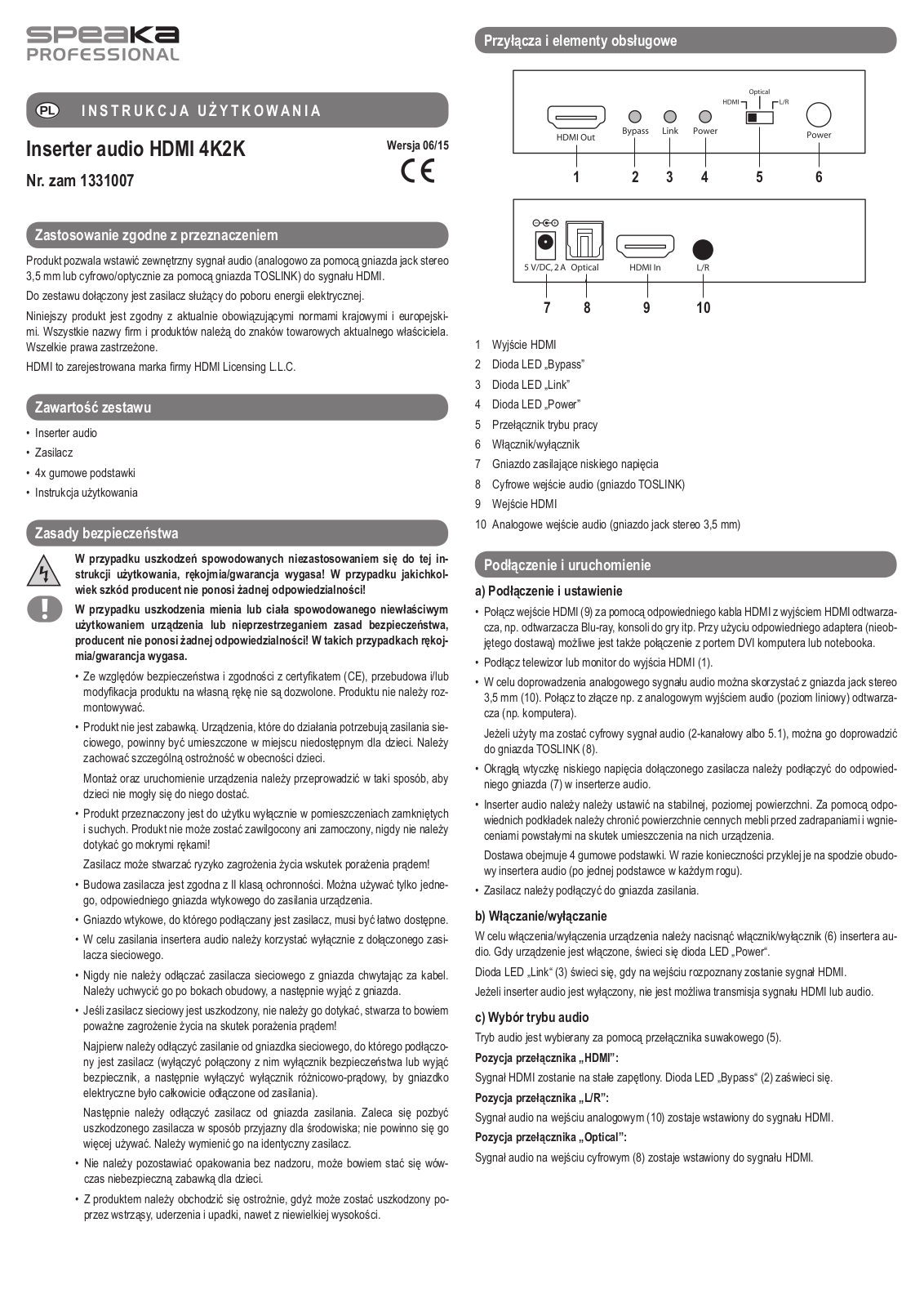 SpeaKa Professional 29009C45 Instructions