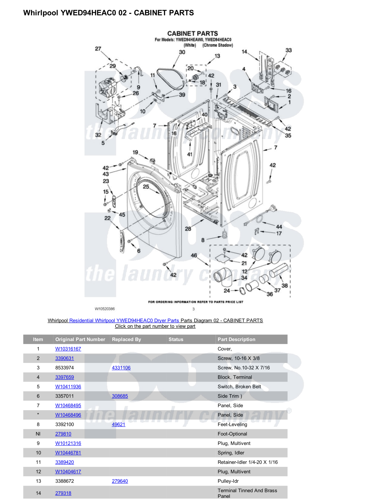 Whirlpool YWED94HEAC0 Parts Diagram