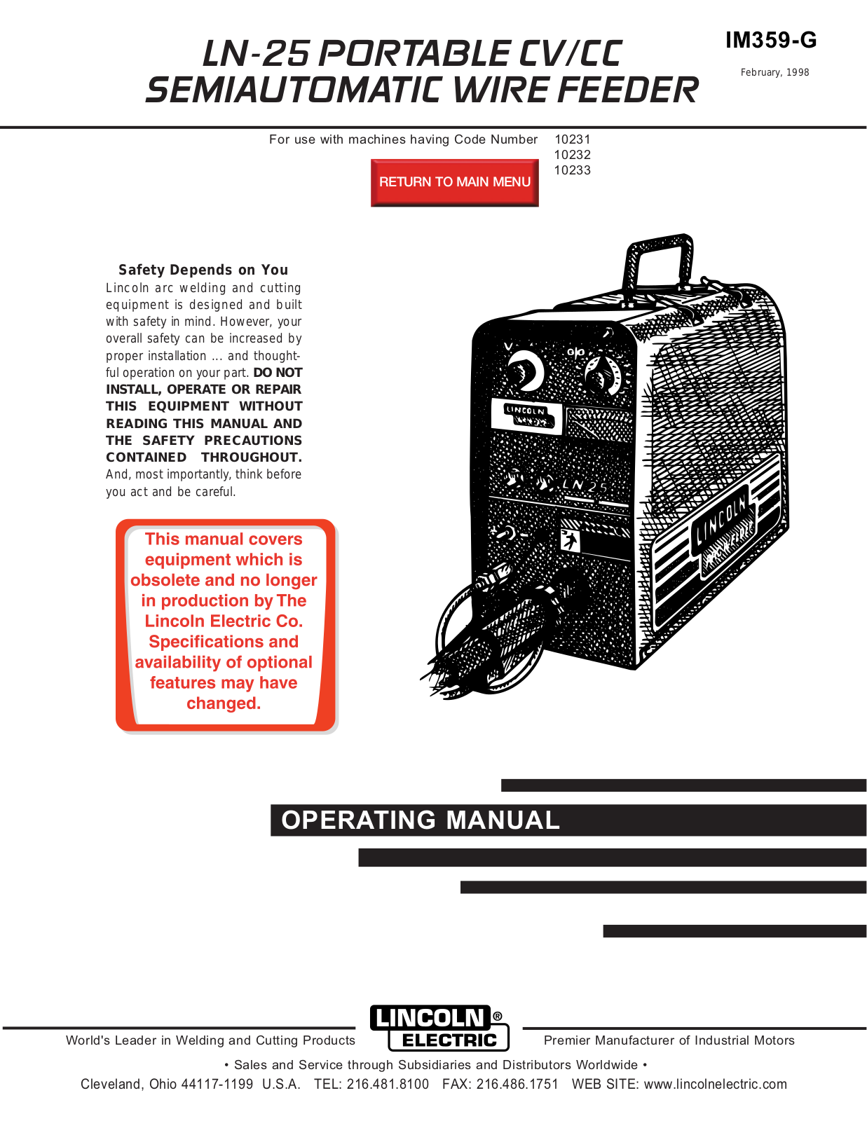 Lincoln Electric IM359-G User Manual