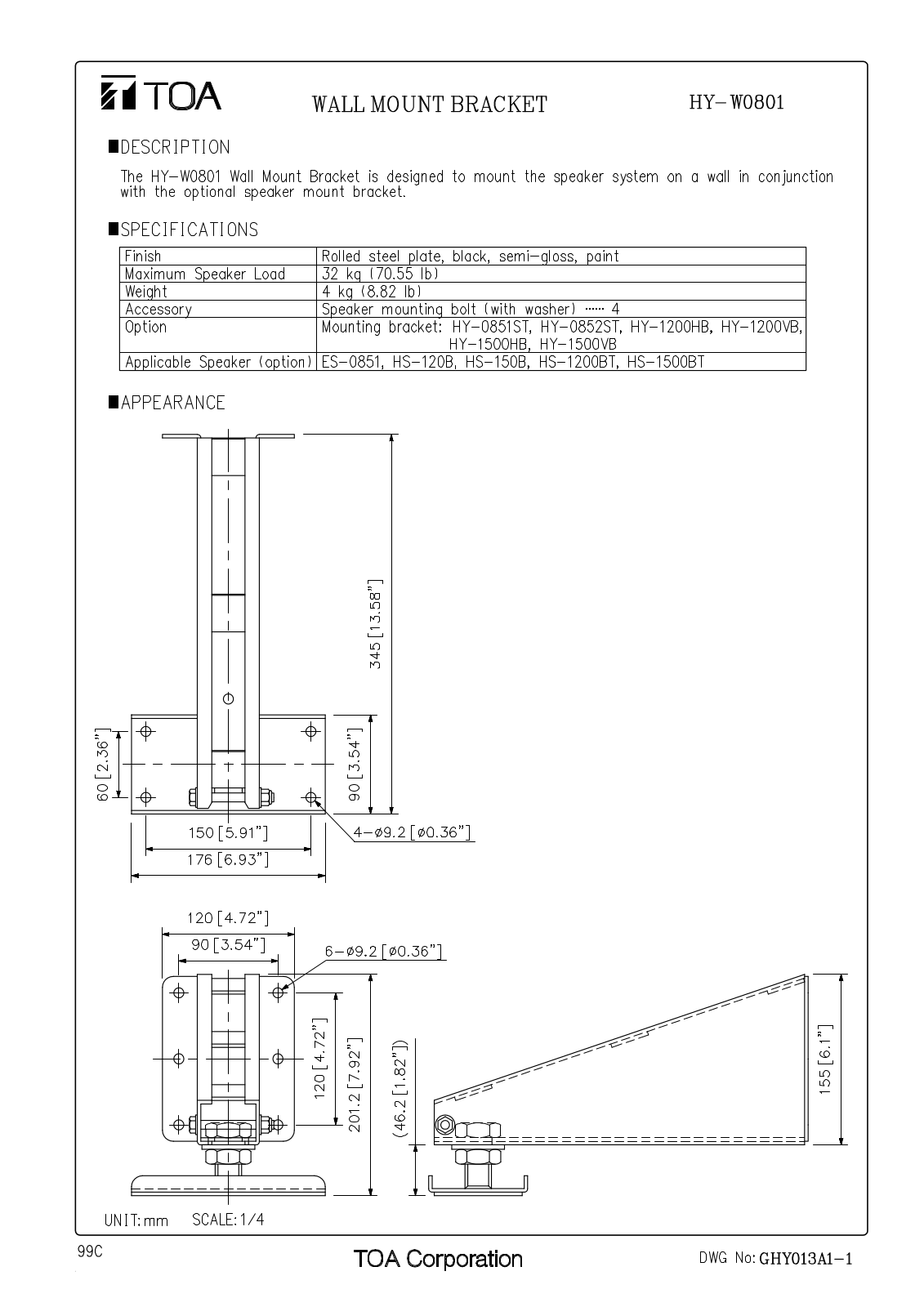 TOA HY-W0801 User Manual