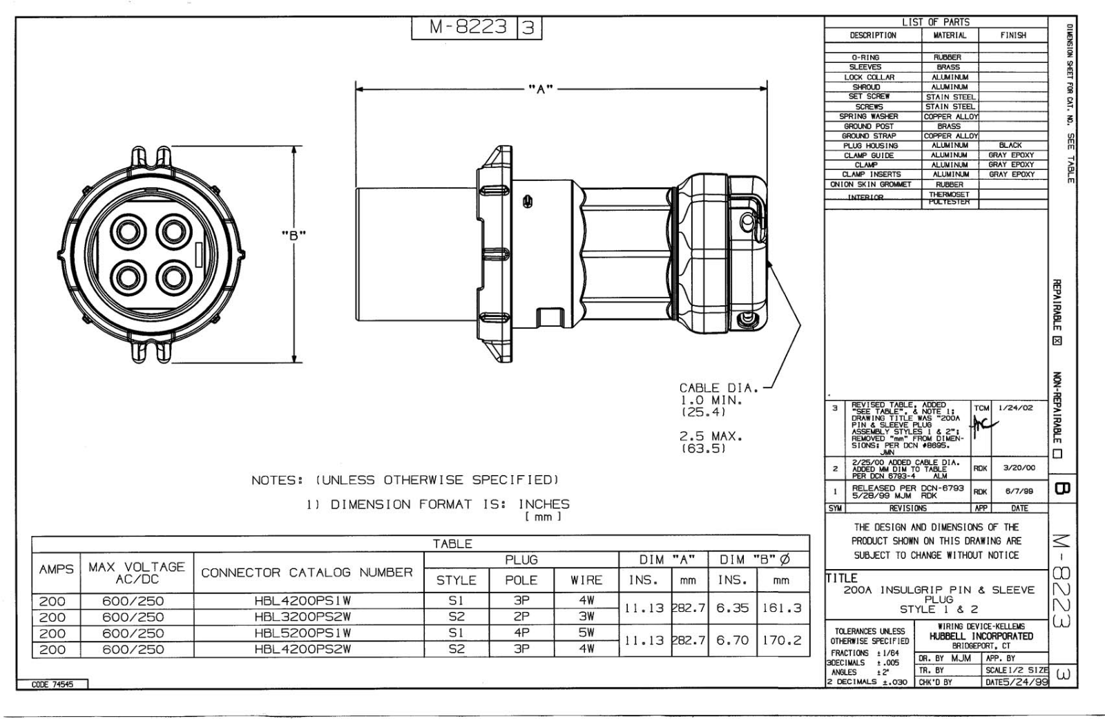 Hubbell HBL5200PS1W Reference Drawing