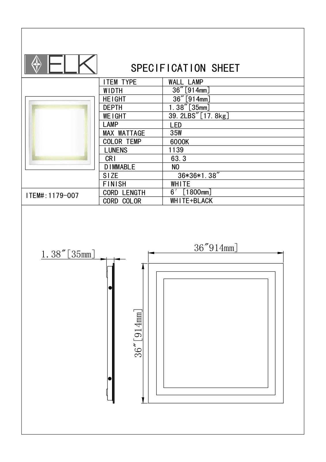 ELK Home 1179007 User Manual