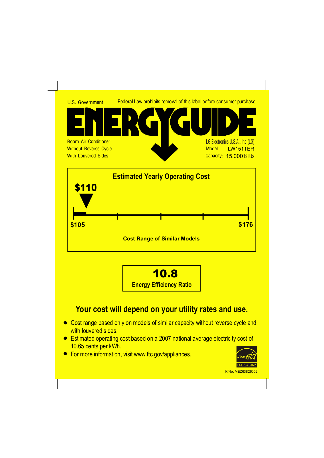 LG LW1511ER Energy Guide