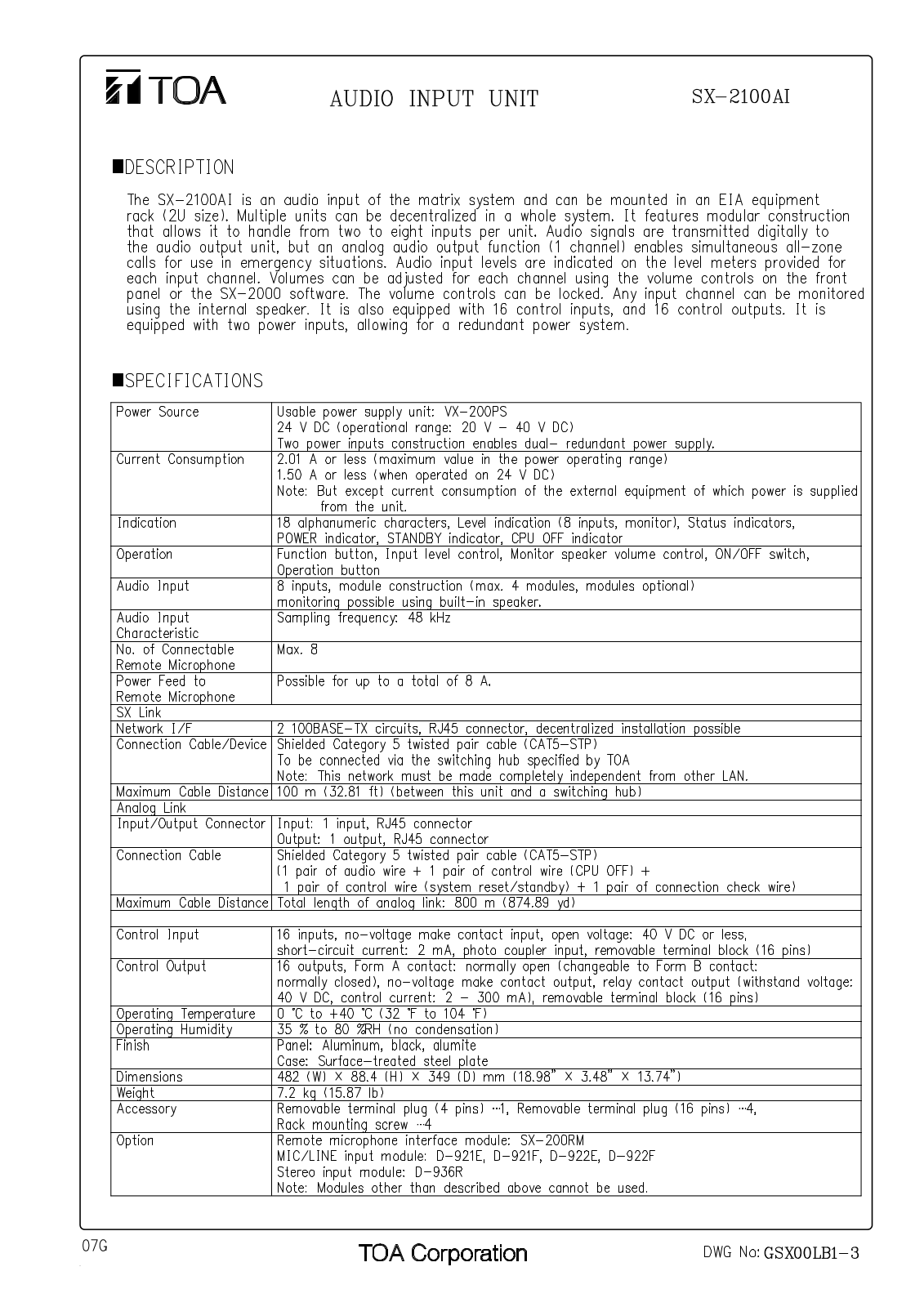 TOA SX-2100AI User Manual