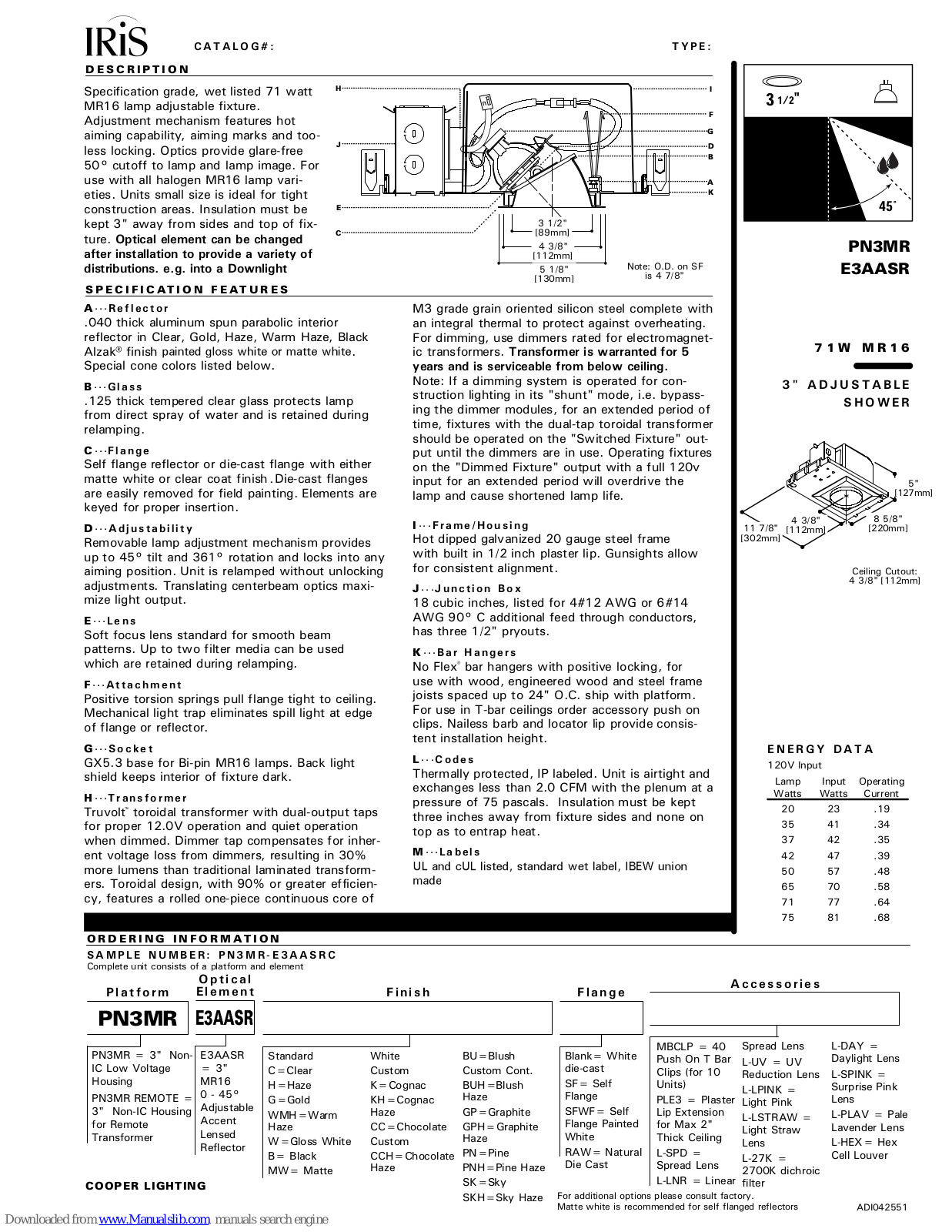 Cooper Lighting IRiS E3AASR, IRiS PN3MR Specification Sheet - ManualMachine.com