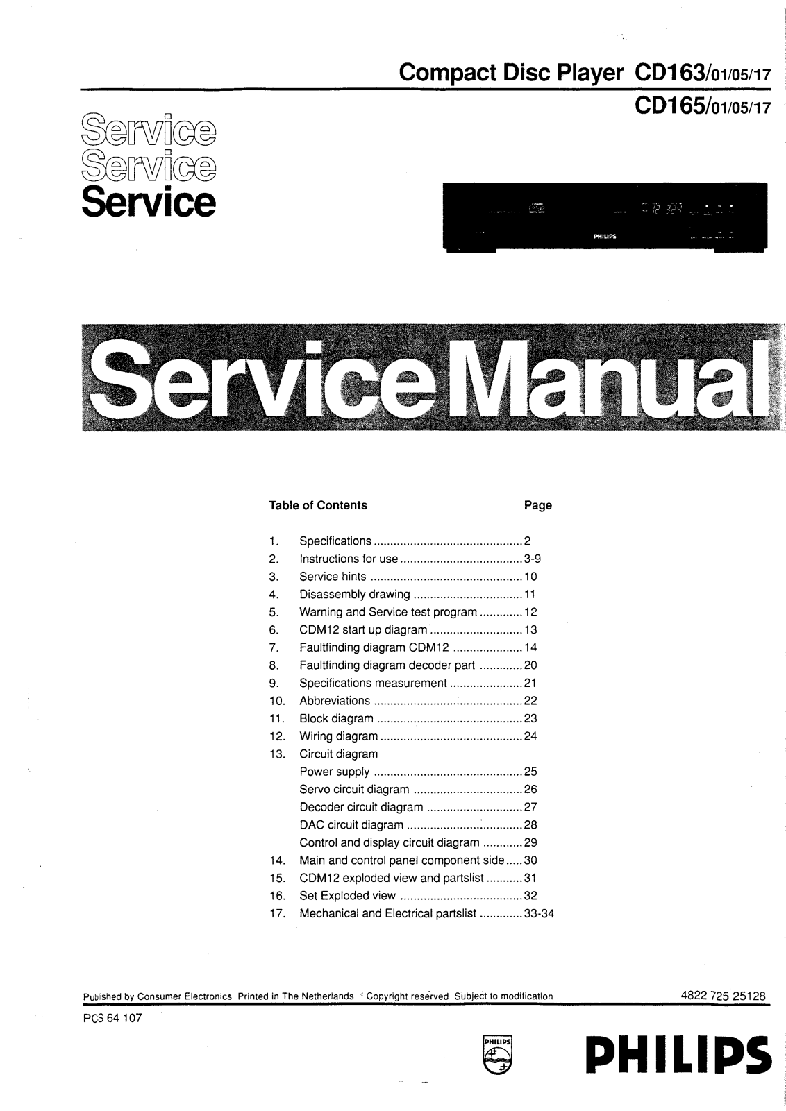 Philips CD-163, CD-165 Service manual