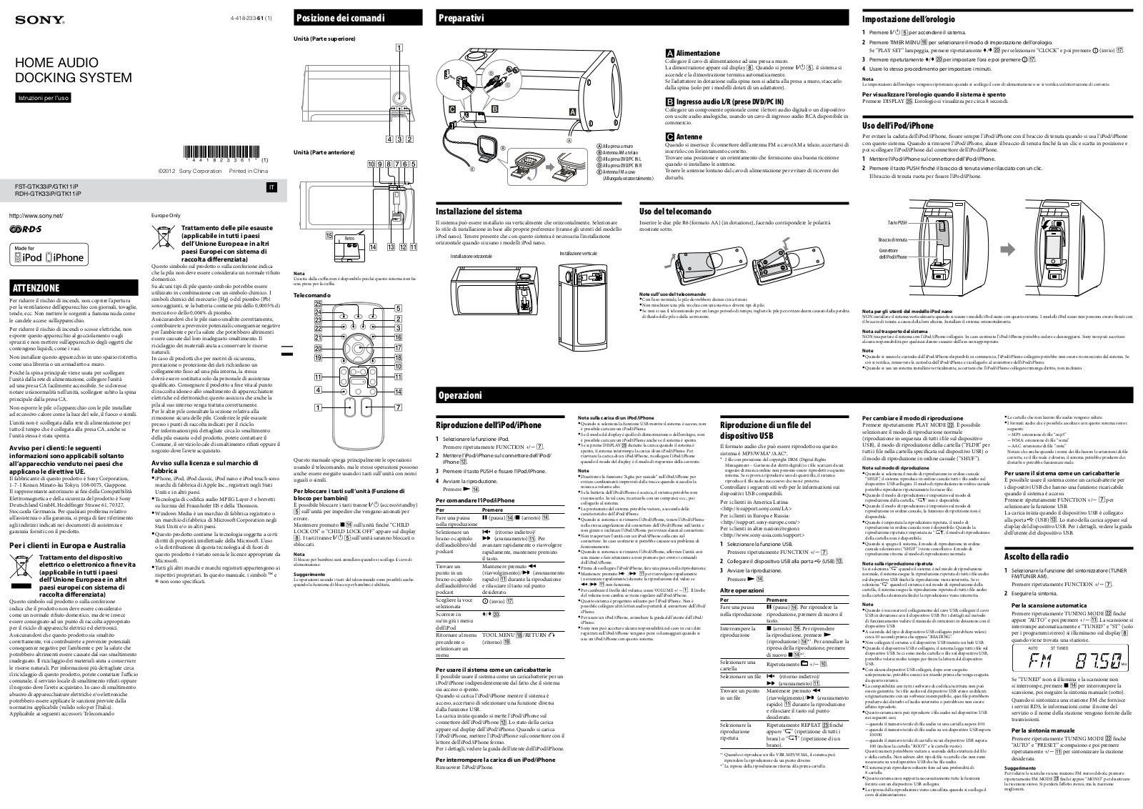 Sony RDH-GTK11IP User Manual