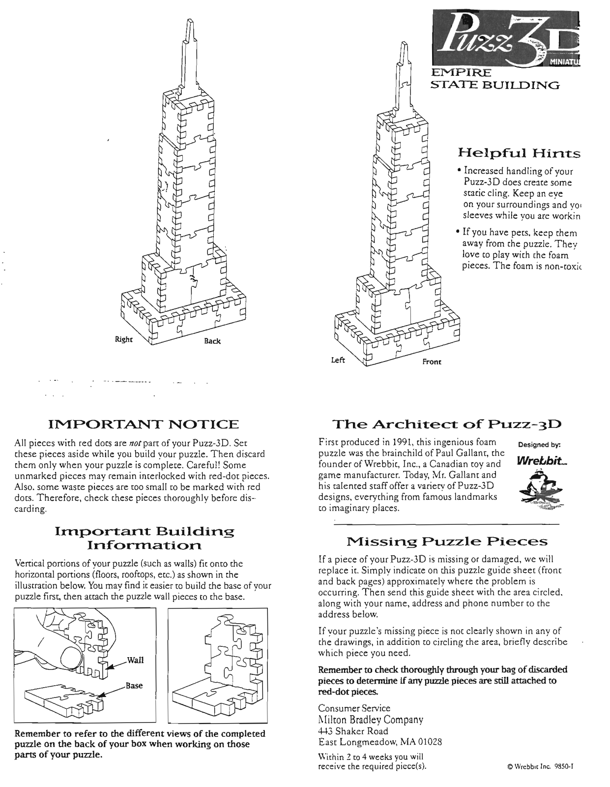 Hasbro PUZZ 3D MINIATURES EMPIRE STATE BUILDING User Manual