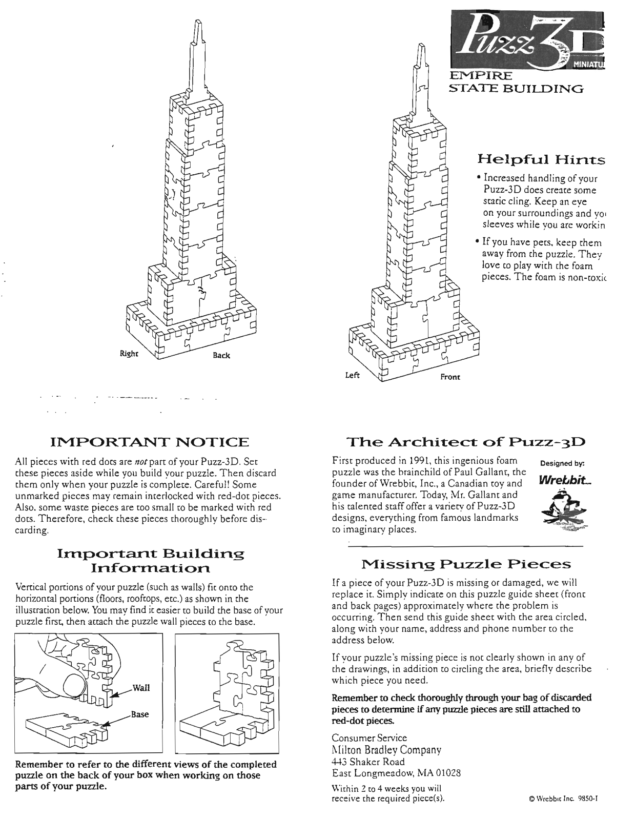 Hasbro PUZZ 3D MINIATURES EMPIRE STATE BUILDING Manual
