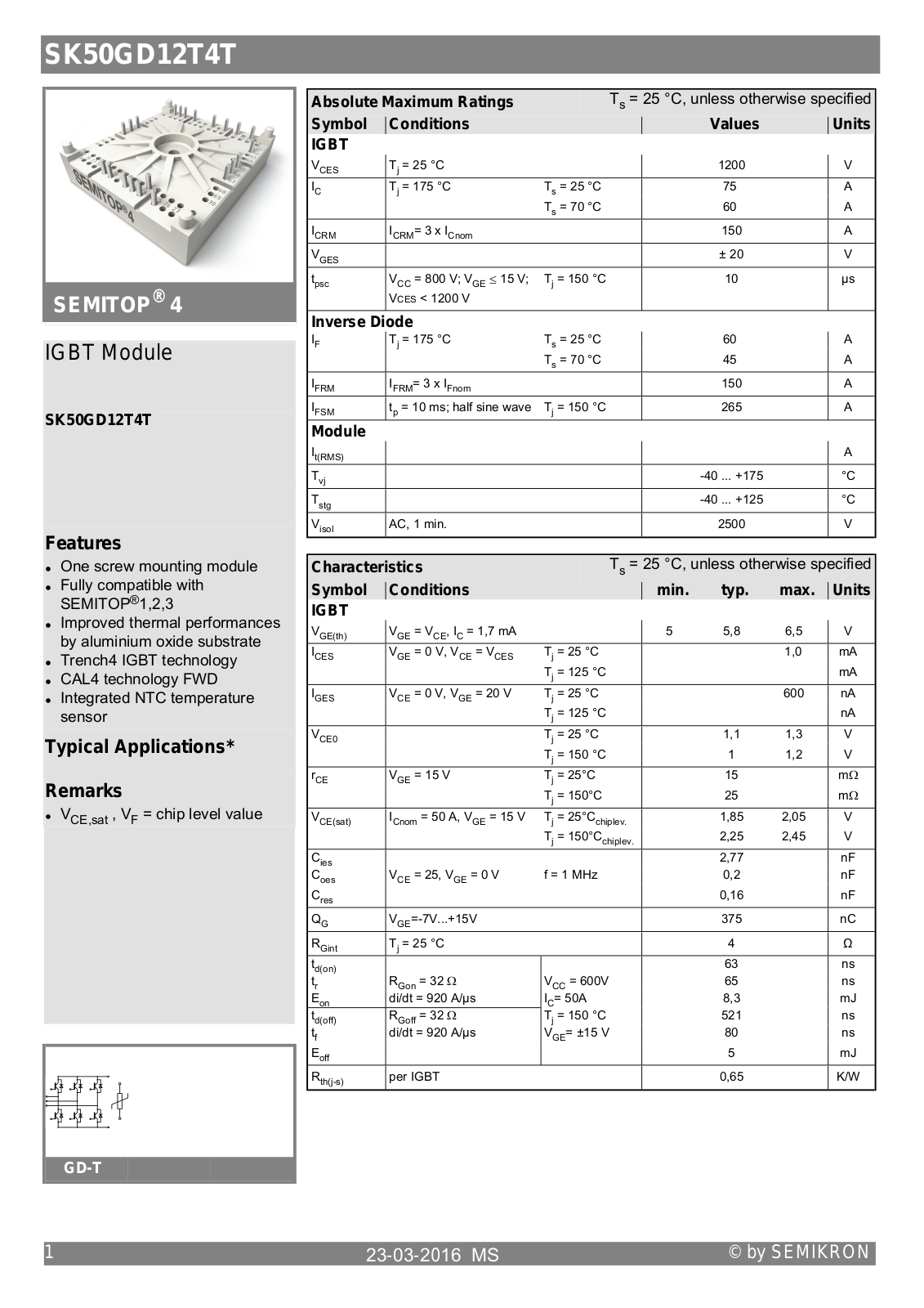 Semikron SK50GD12T4T Data Sheet