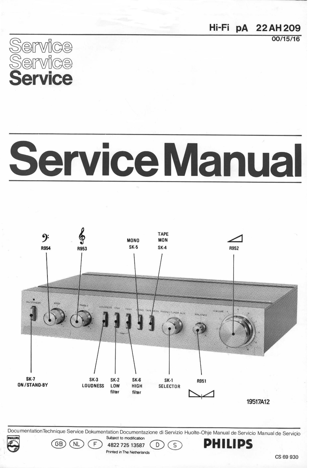 Philips 22-AH-209 Service Manual