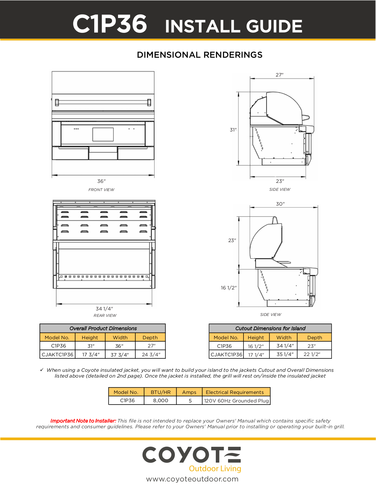 Coyote C1P36FS Installation Manual