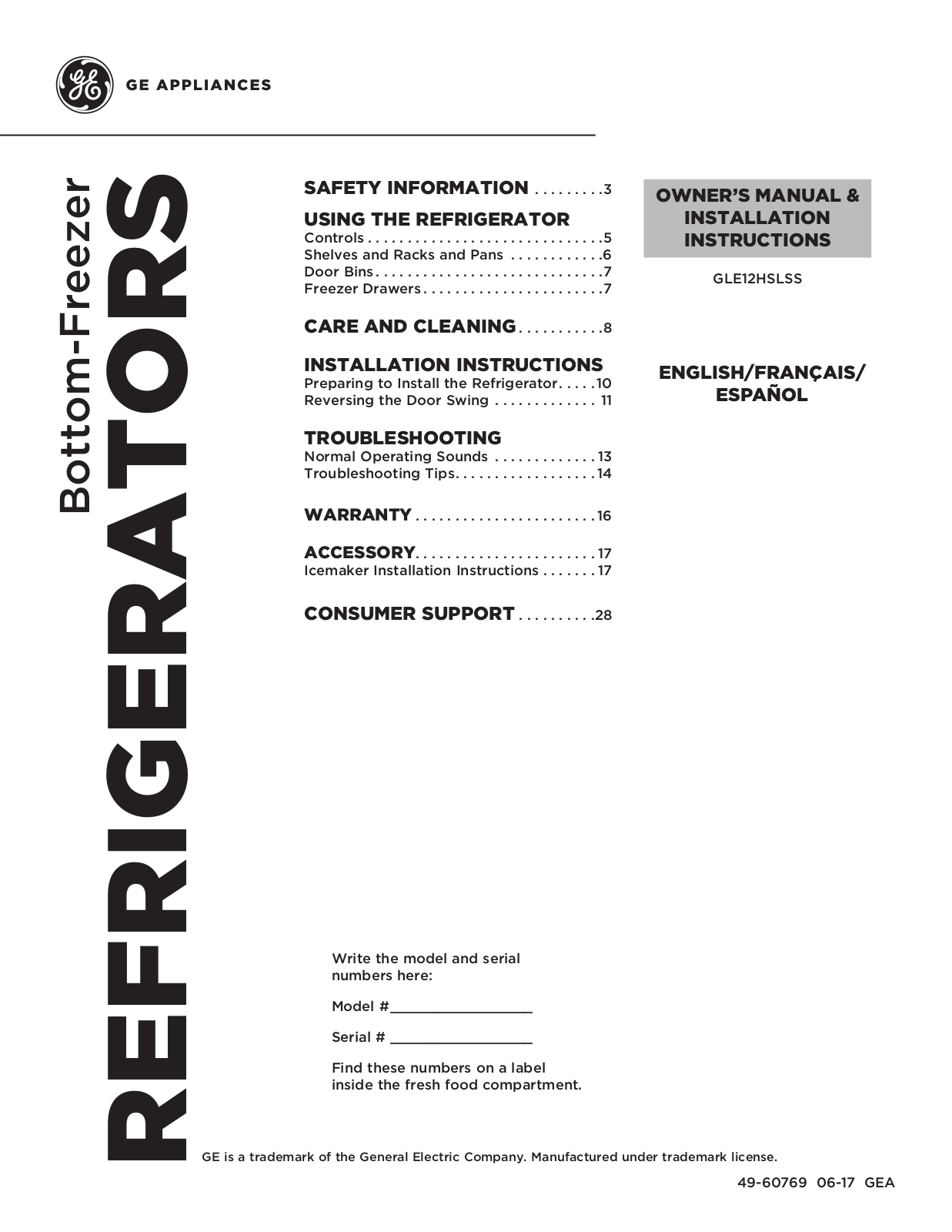 GE GLE12HSLSS Installation Manual