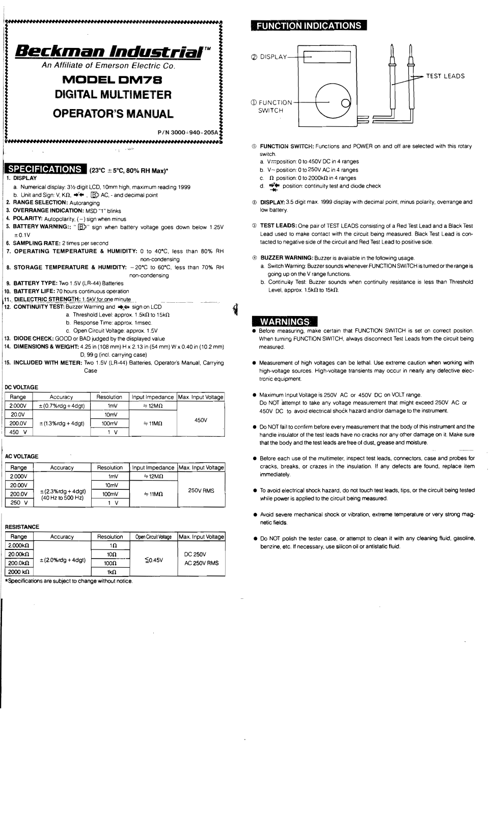 Beckman industrial DM78 User Manual