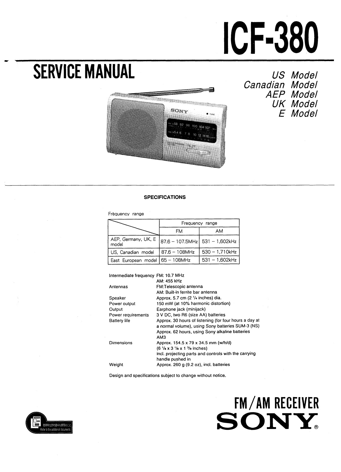 Sony ICF-380 Service manual
