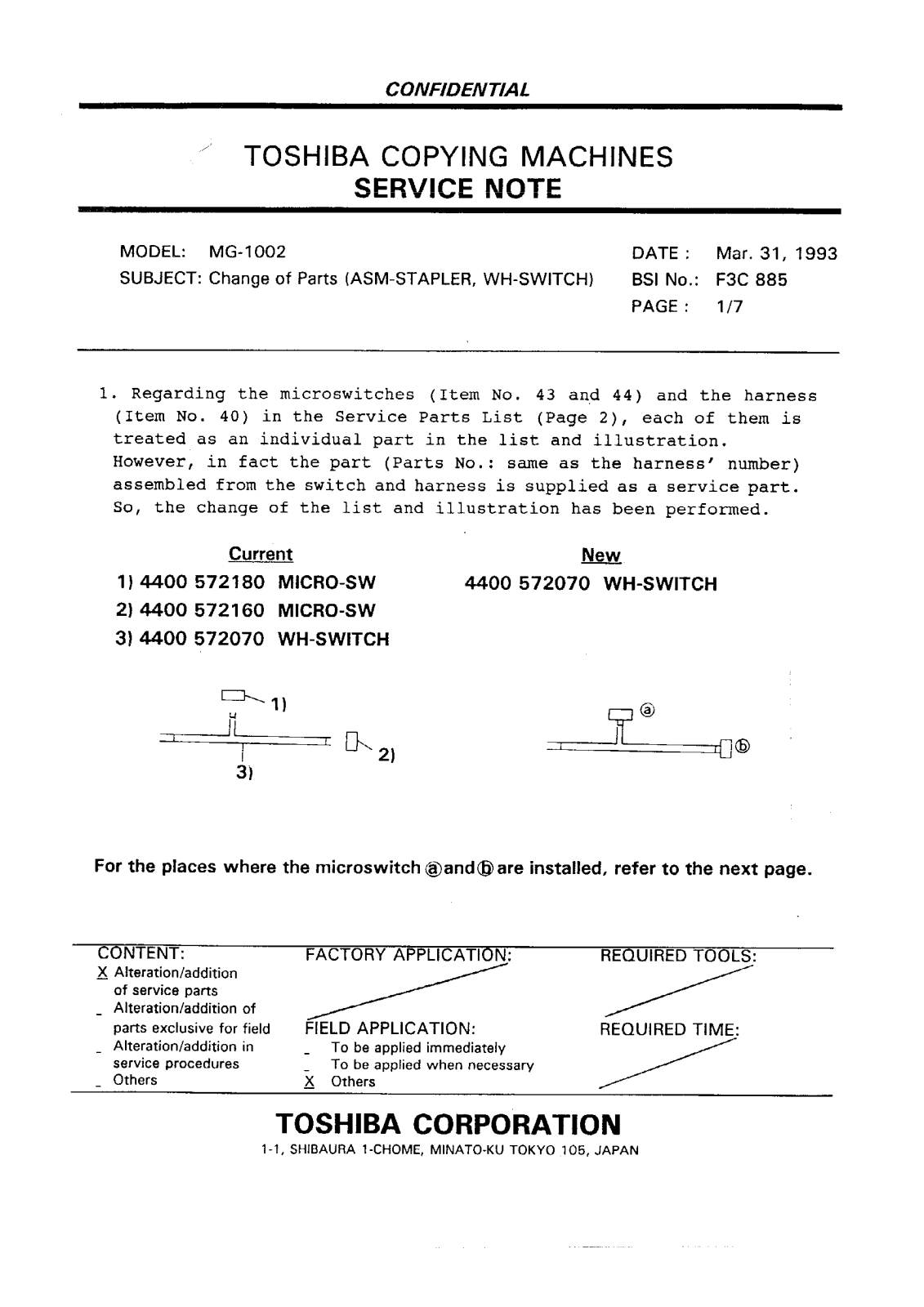 Toshiba f3c885 Service Note