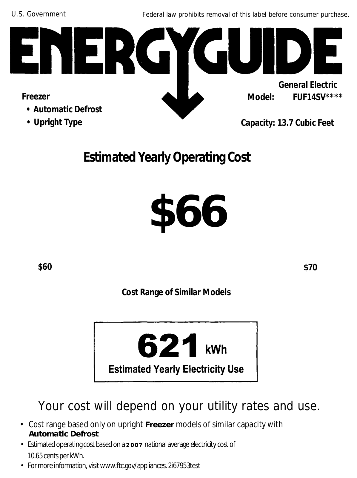 GE FUF14SVRWW User Manual