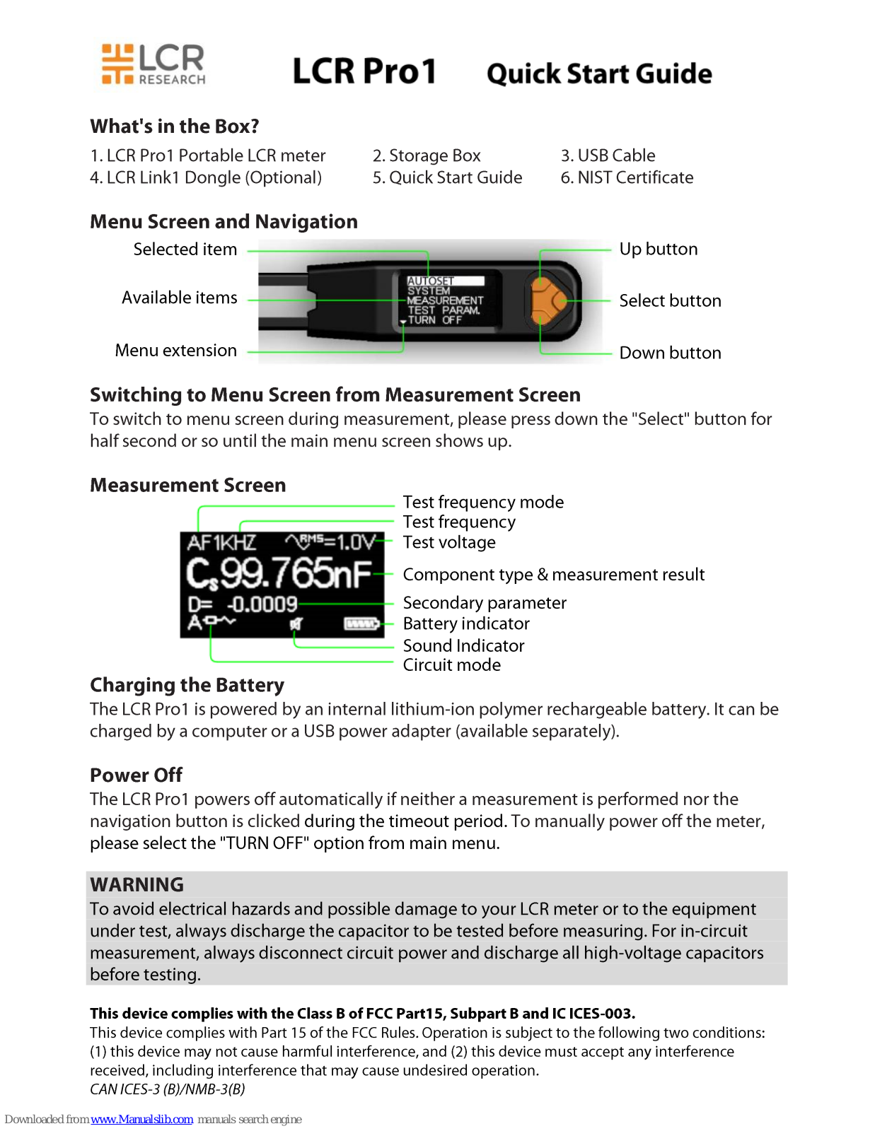 LCR Pro1 Quick Start Manual - ManualMachine.com