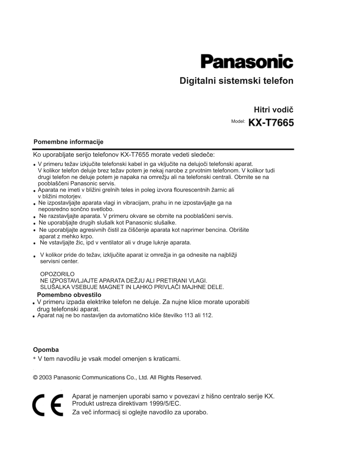 Panasonic KX-T7665 User Manual