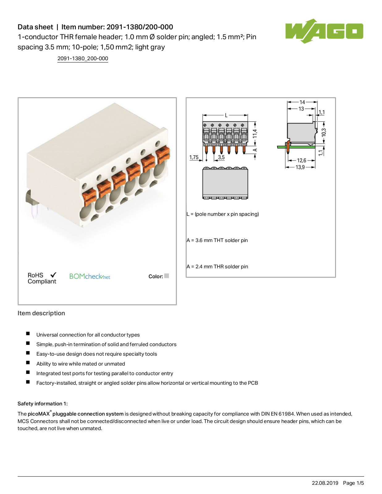 Wago 2091-1380/200-000 Data Sheet