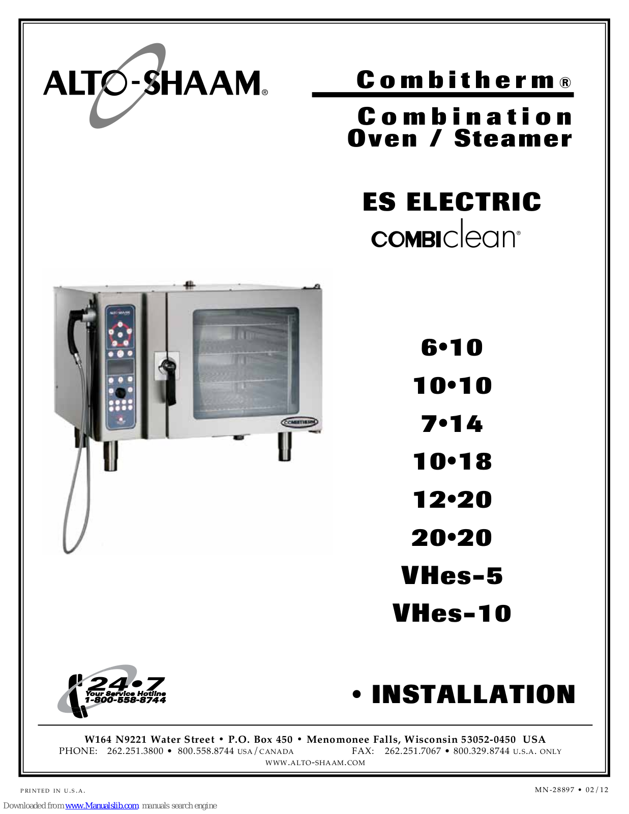 Alto-Shaam Combitherm 6-10es, Combitherm 6-10esi, Combitherm 6-10esiN, Combitherm 10-10es, Combitherm 10-10esi Installation Manual