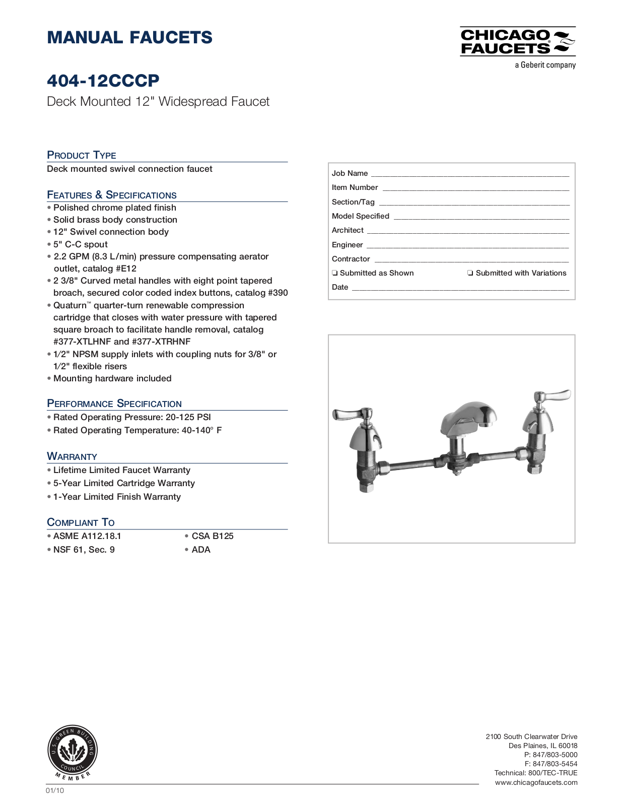 Chicago Faucet 404-12CC Specifications