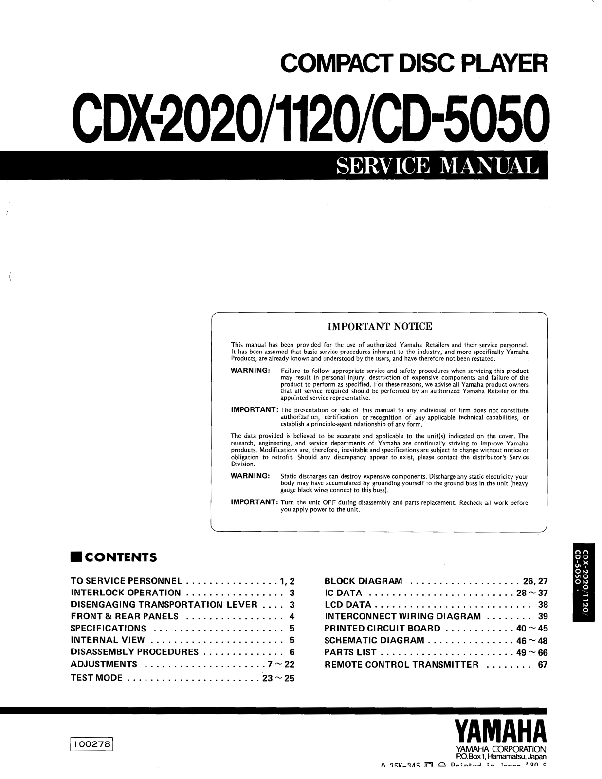 Yamaha CD-5050 Service Manual