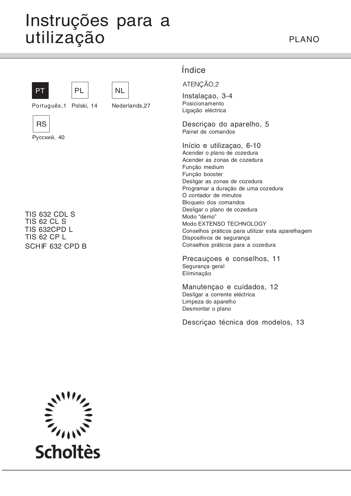 SCHOLTES TIS 62 CP L User Manual