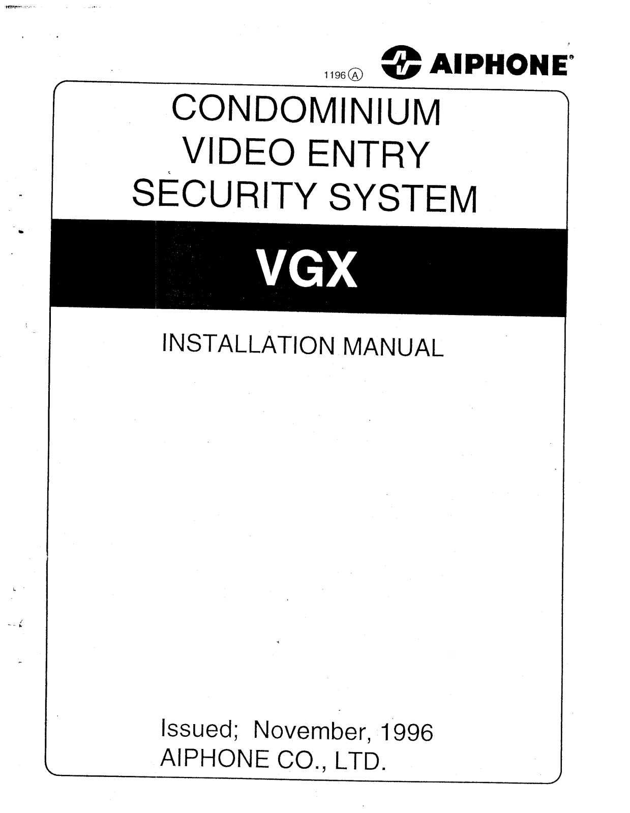 Aiphone VGX Installation Manual