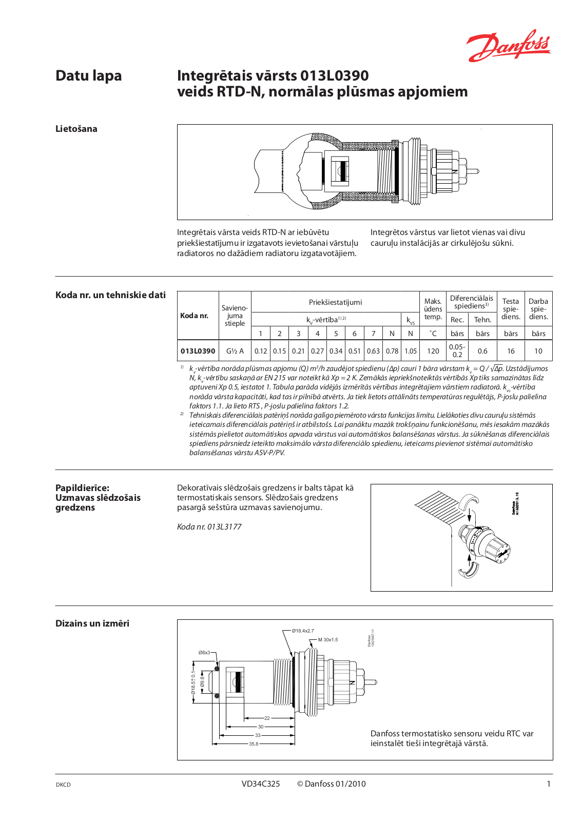 Danfoss 013L0390, RTD-N Data sheet