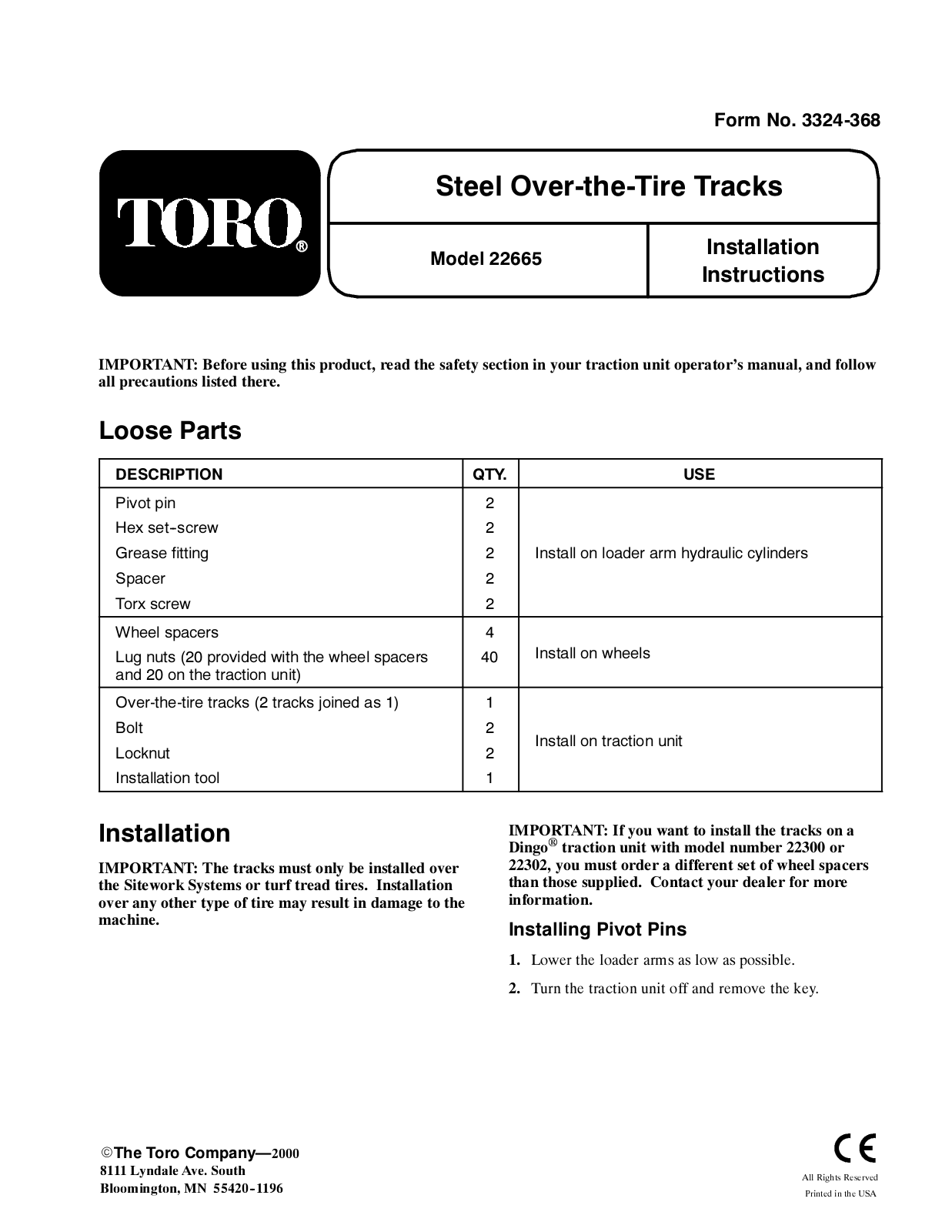 Toro 22665 Installation Instructions