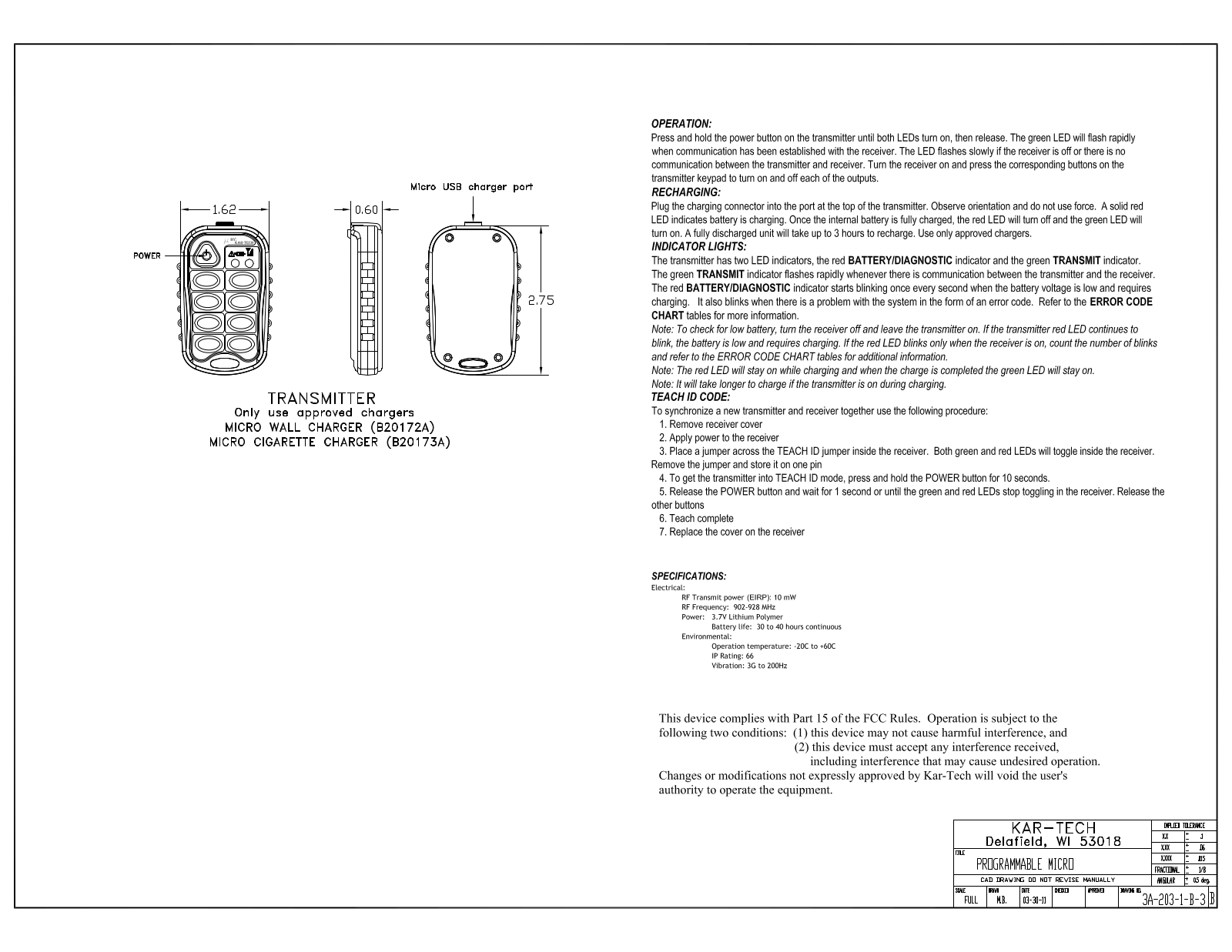 Kar Tech MCTA1 Users Manual