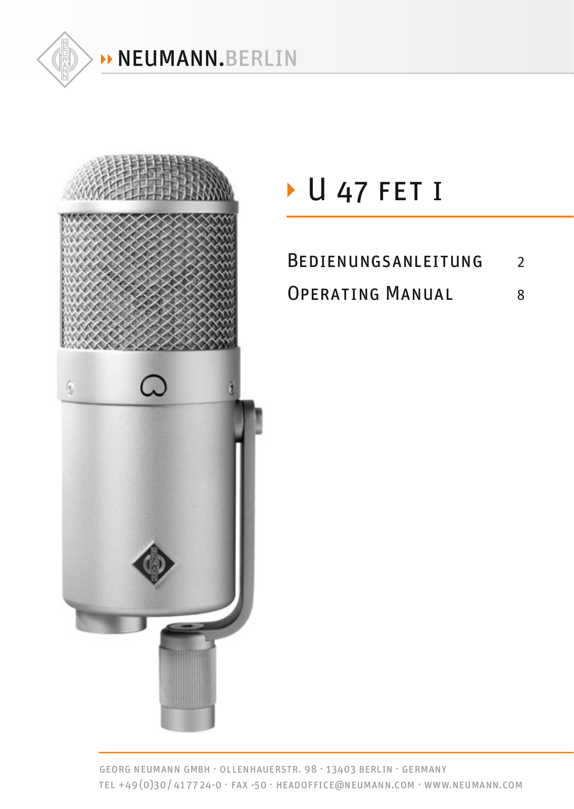 Neumann.Berlin U 47 FET I Operating Manual