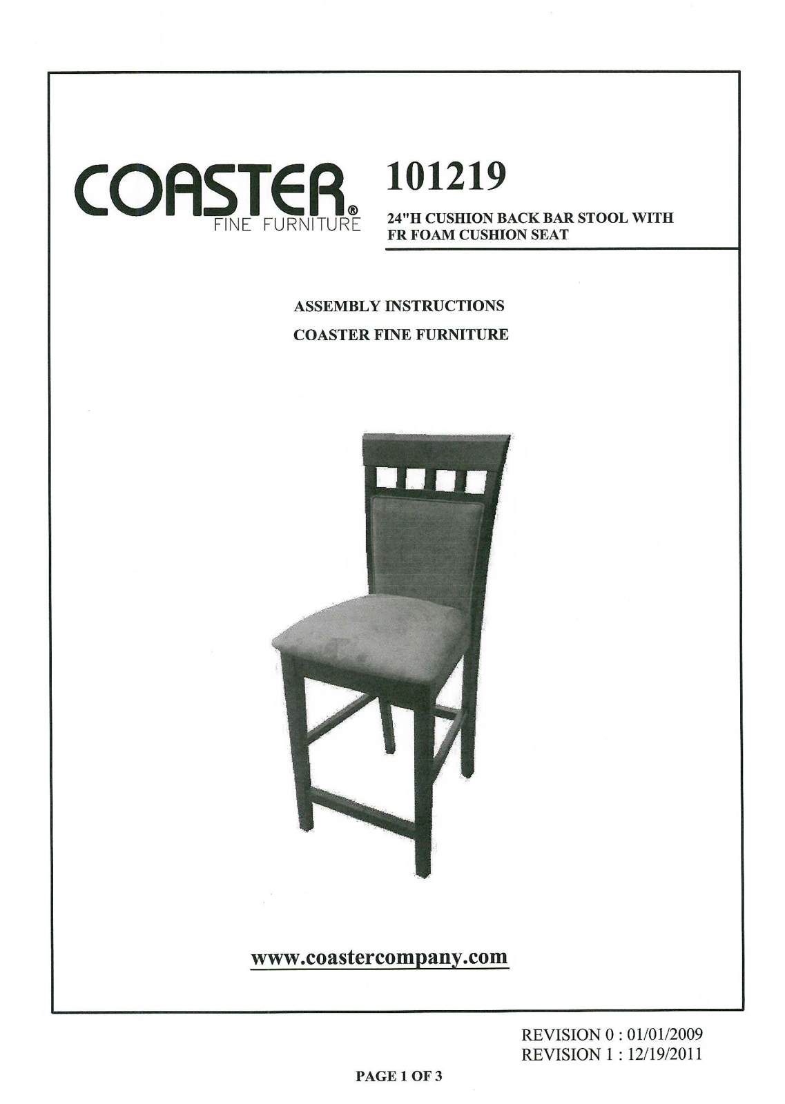 Coaster 101219 User Manual