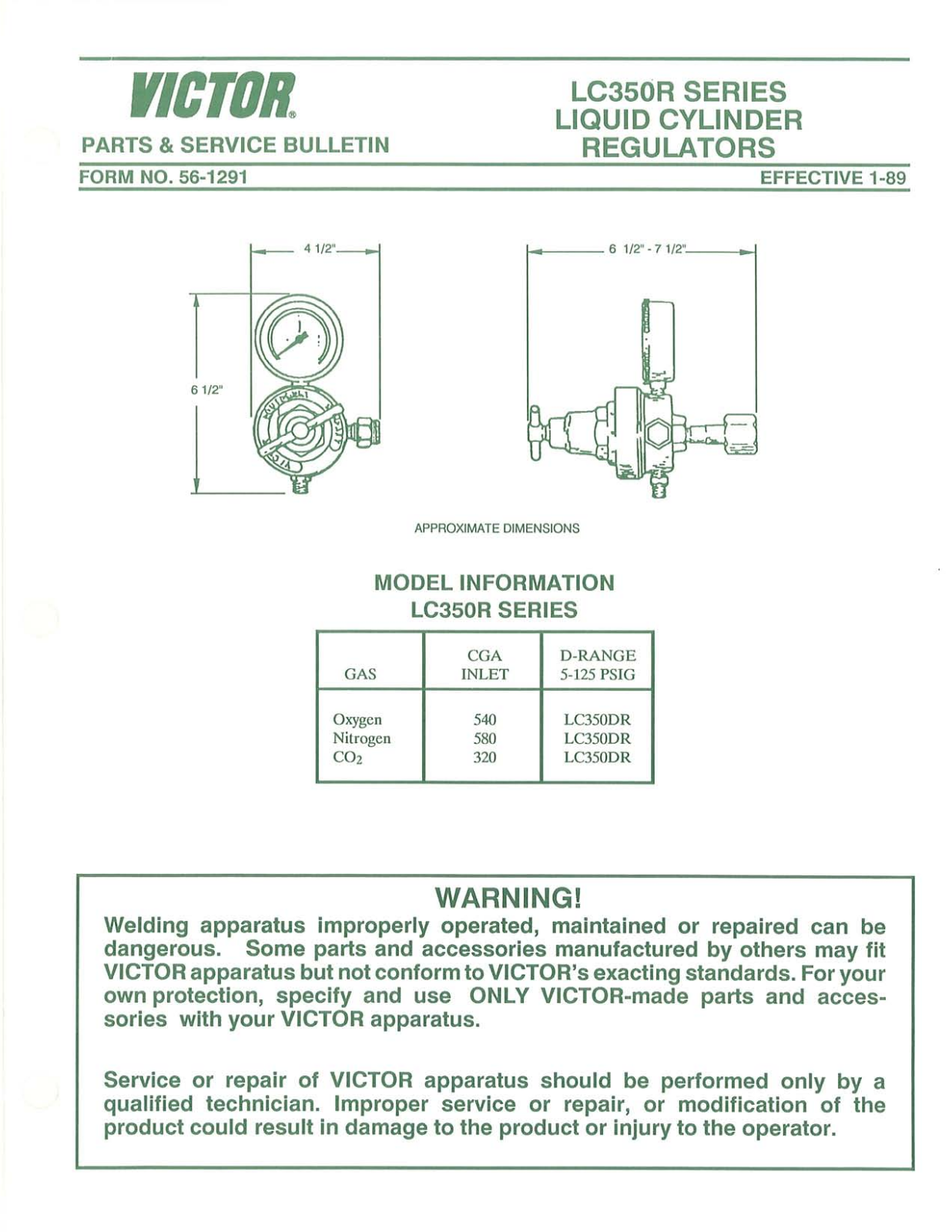 VICTOR LC350R Series Liquid CyLinder Regulators Troubleshooting instruction