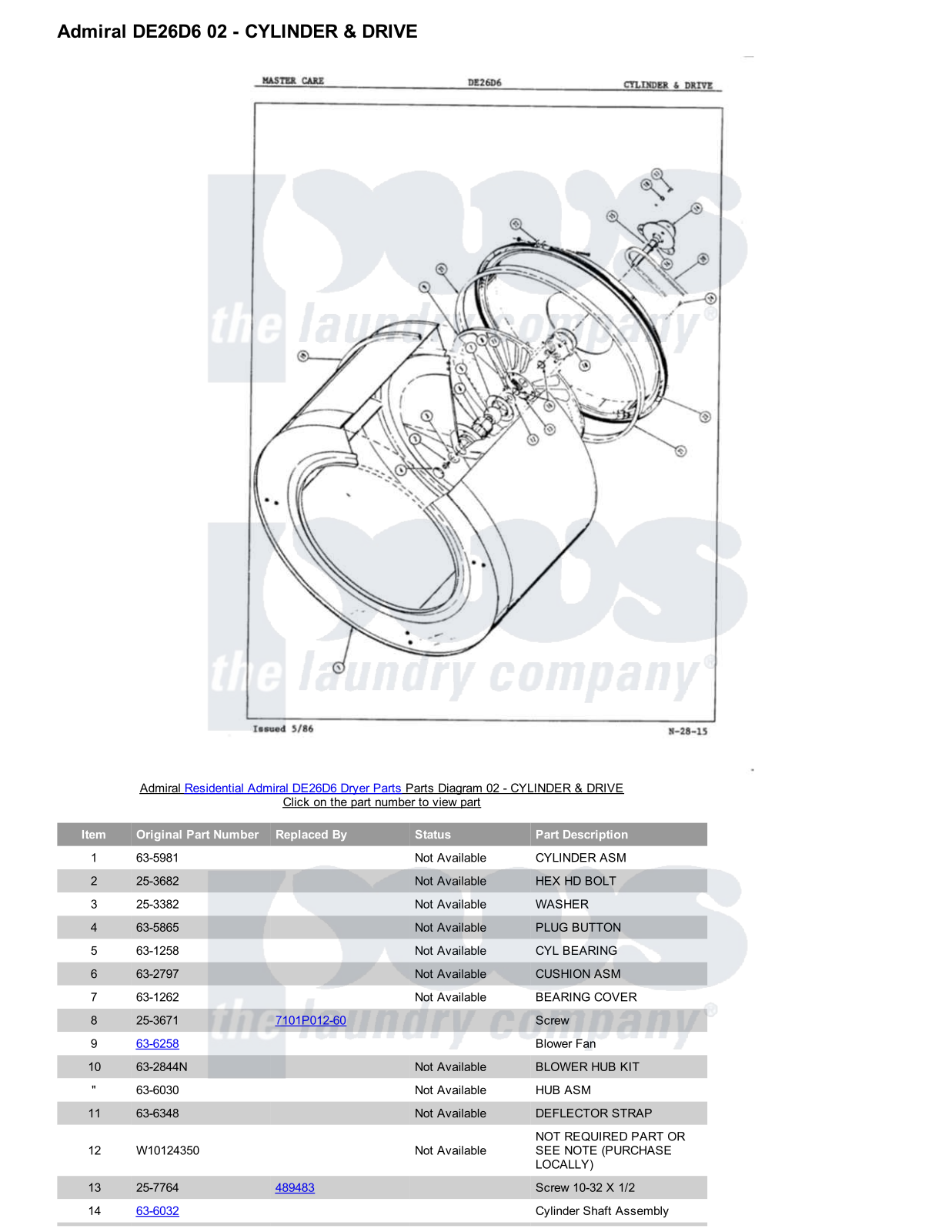 Admiral DE26D6 Parts Diagram