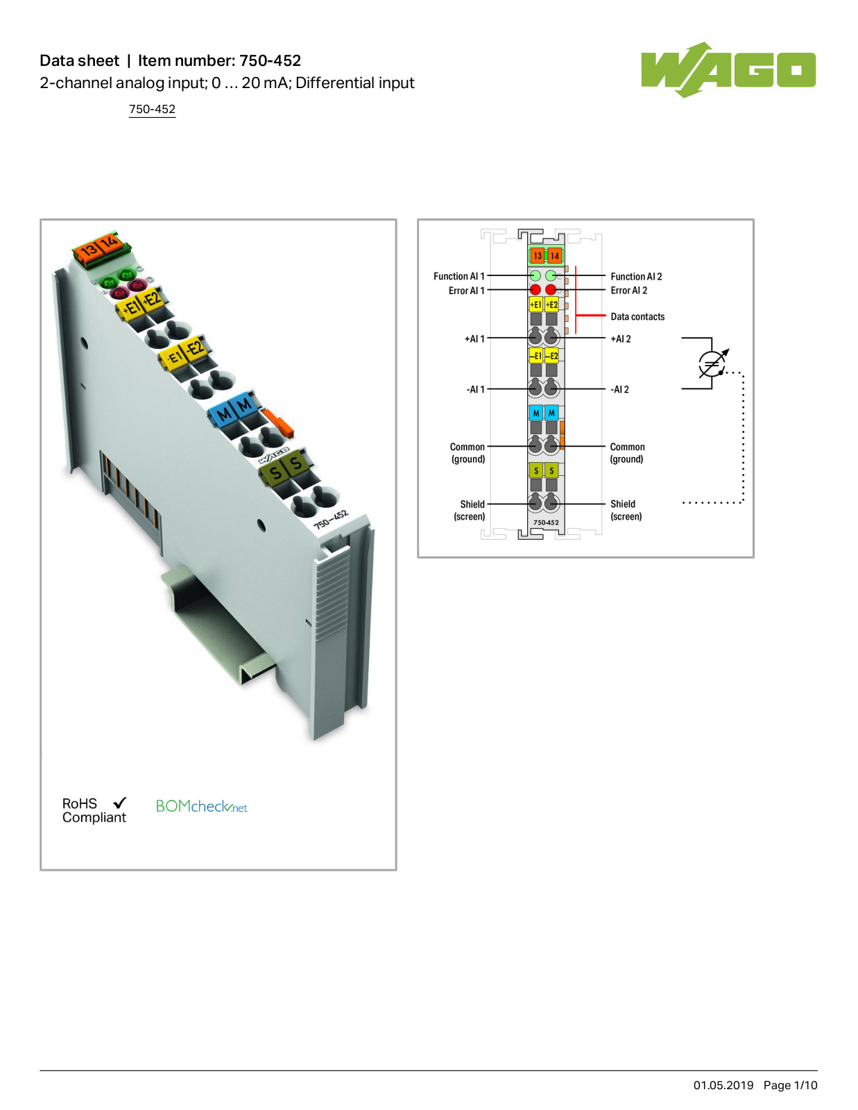 Wago 750-452 Data Sheet