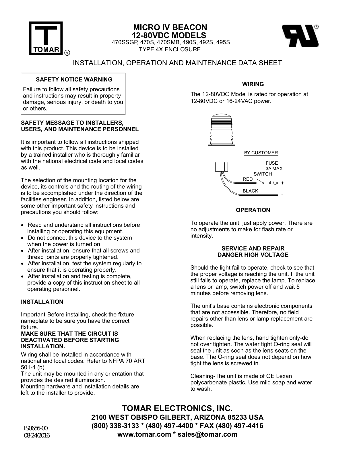 TOMAR 470SSGP, 470S, 470SMB, 490S, 492S Installation Manual - ManualMachine.com