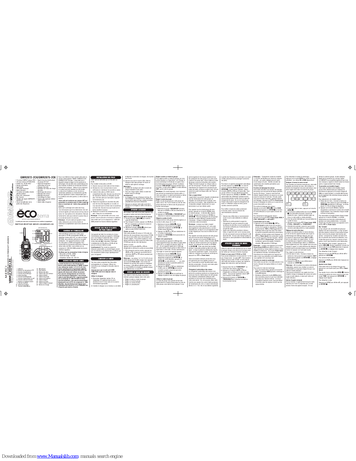 Uniden ECOterra GMR2875-2CK, GMR2875-2CKQ, ECOterra GMR2872-2CK, GMR2872-2CKQ Owner's Manual