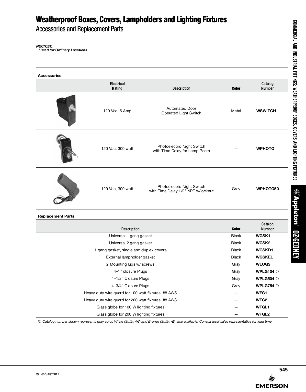 Appleton Weatherproof Boxes, Covers, Lampholders, Lighting Fixtures Catalog Page